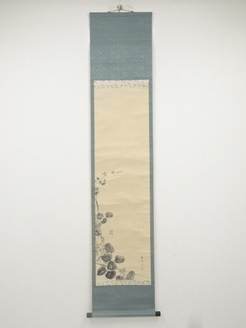 JAPANESE HANGING SCROLL / HAND PAINTED / FLOWER / BY SHOEI WATANABE